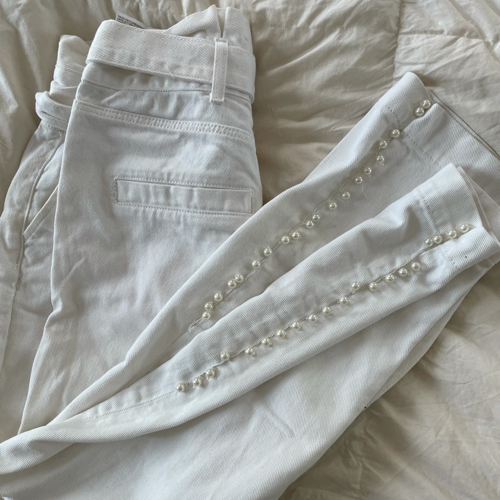 Zara White Pearl Denim Pants